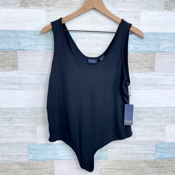 Rachel Roy Sleeveless Thong Bodysuit Black Round Neck Stretch Casual Womens XL - Picture 1 of 7